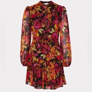 Milly Reina fall foliage Flounce mini Dress in rust multi floral $495